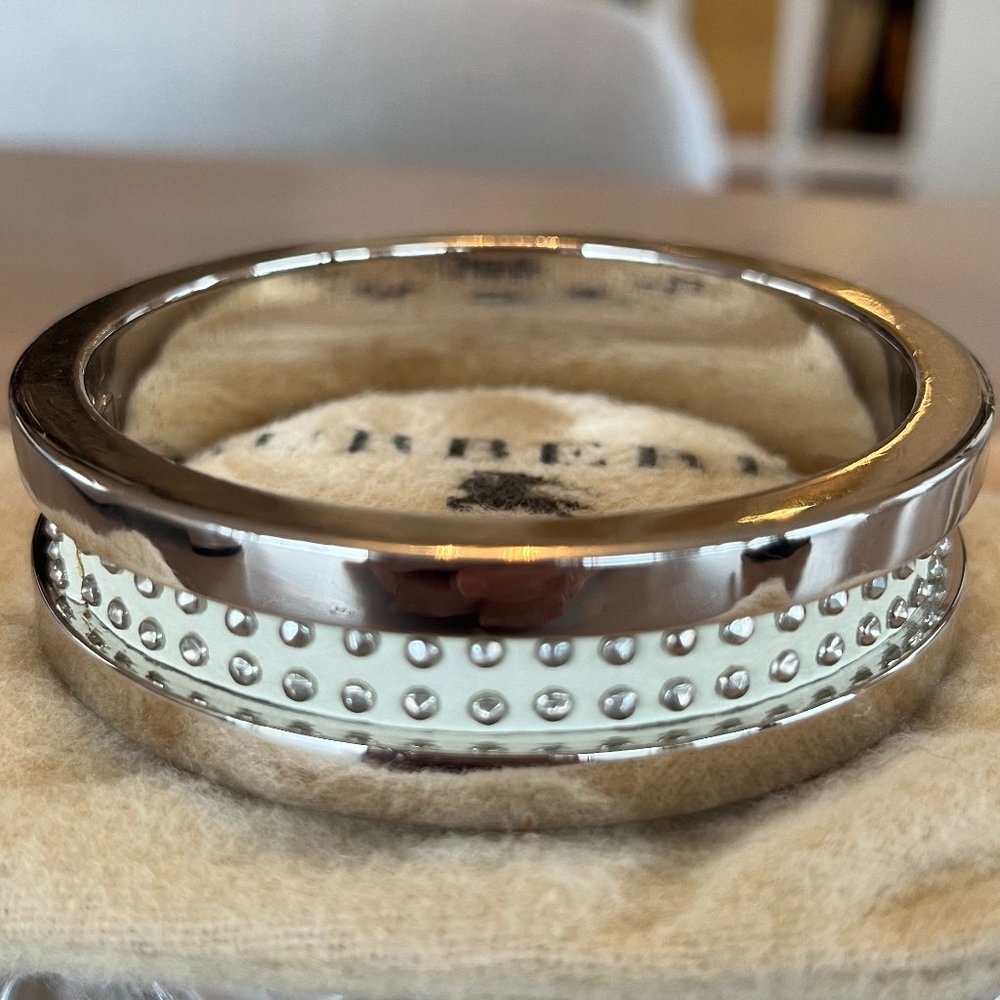 Burberry Prorsum Heavy Cuff Silver Studded White Leather Bangle Bracelet RARE!